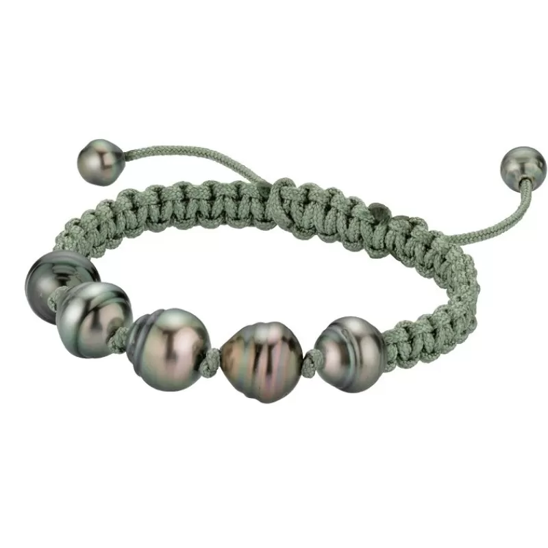 Gellner Perlearmbånd-Armbånd, Gronn Makrame Med Tahitiperler