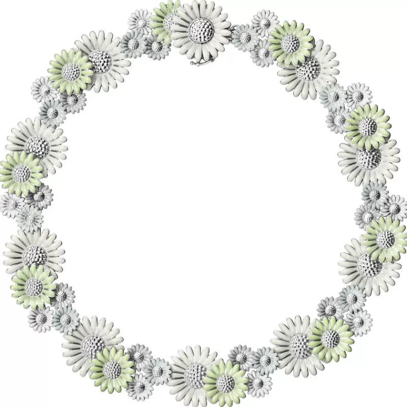 Georg Jensen Halssmykker I Sølv-Kjede, Daisy Hvit, Gronn Og Bla