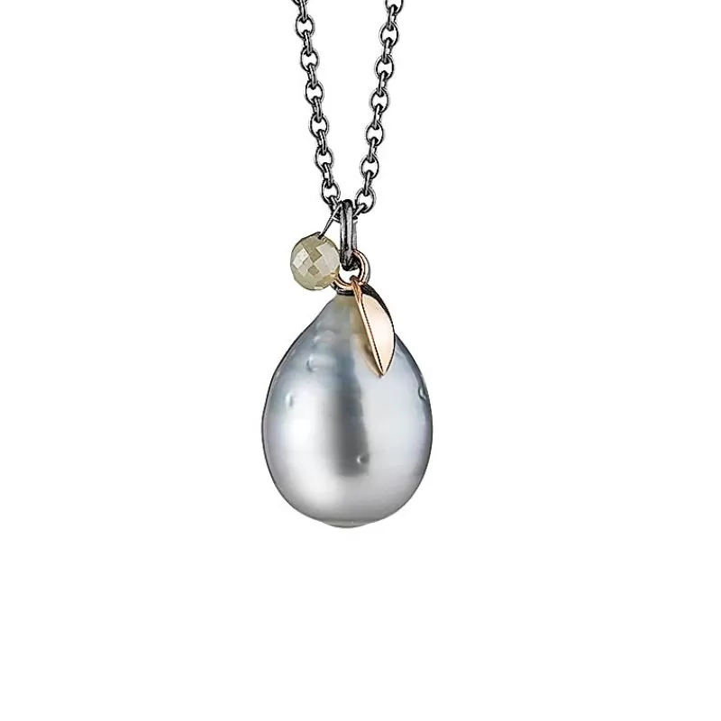 Gellner Anheng Med Kjede-Kjede, Tahitiperle 11-12 Mm Og Diamant Briolette