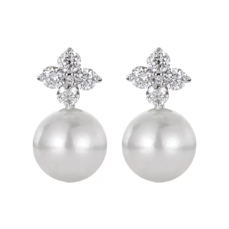 David-Andersen Gulløredobber-Orepynt, Diamanter Og Akoyaperler (8,5-9 Mm)