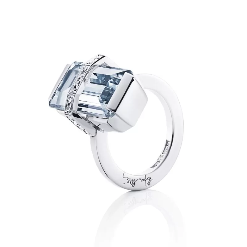 Efva Attling Gullringer-Ring, Bend Over Akvamarin