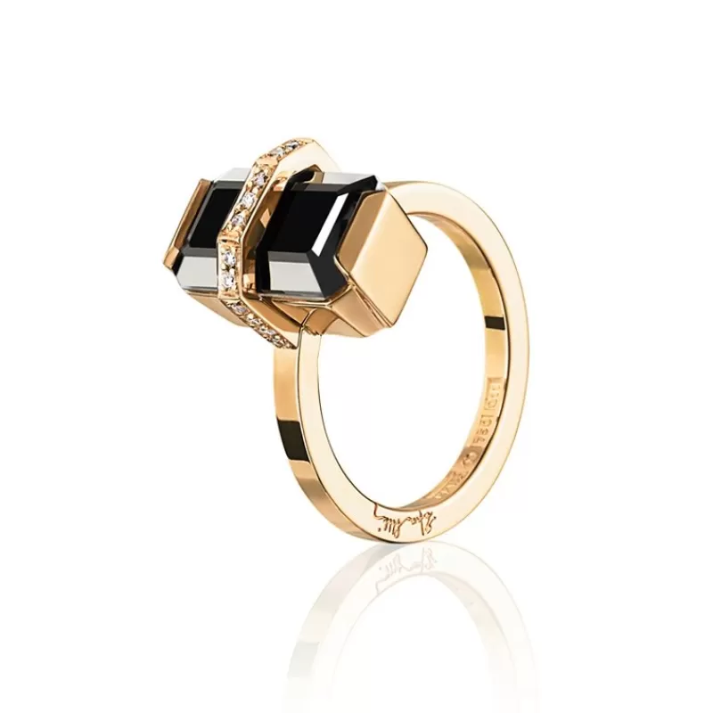Efva Attling Gullringer-Ring, Little Bend Over Onyx